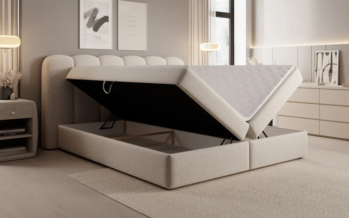 Boxspringbett Bologna in Strukturstoff mit Stauraum