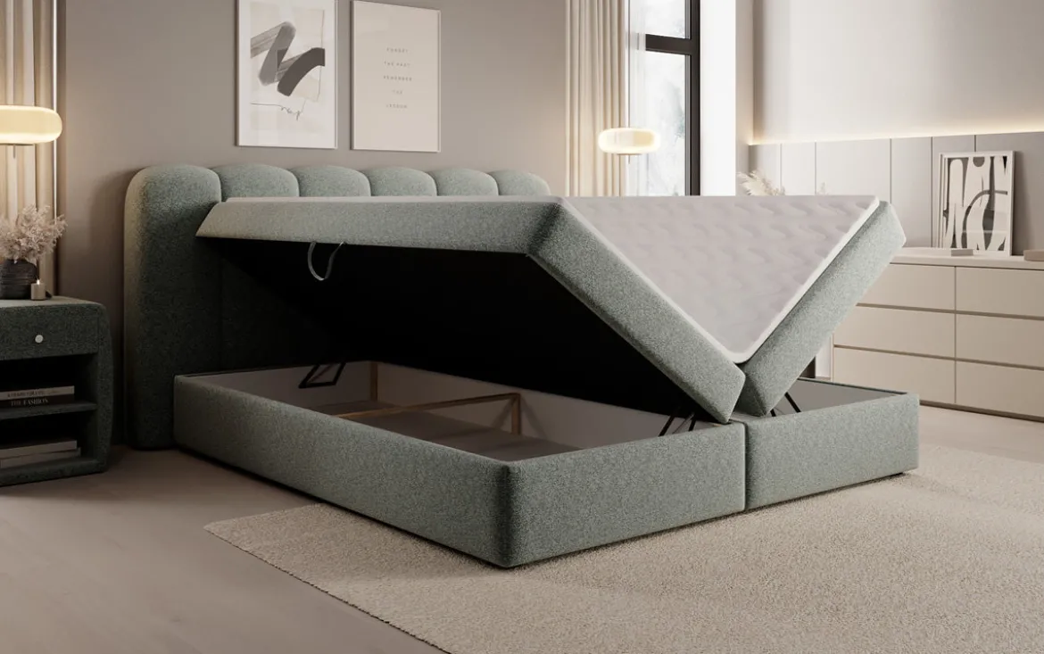 Boxspringbett Bologna in Strukturstoff mit Stauraum