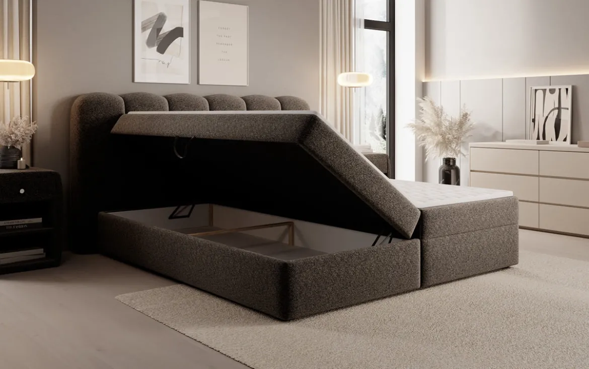 Boxspringbett Bologna in Strukturstoff mit Stauraum