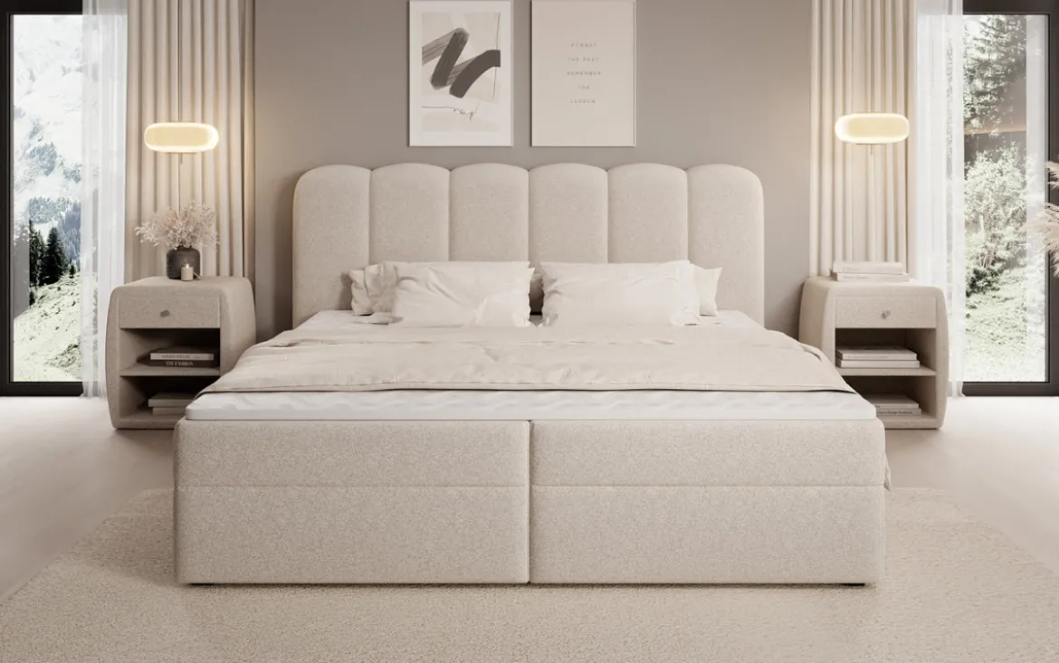 Boxspringbett Bologna in Strukturstoff mit Stauraum