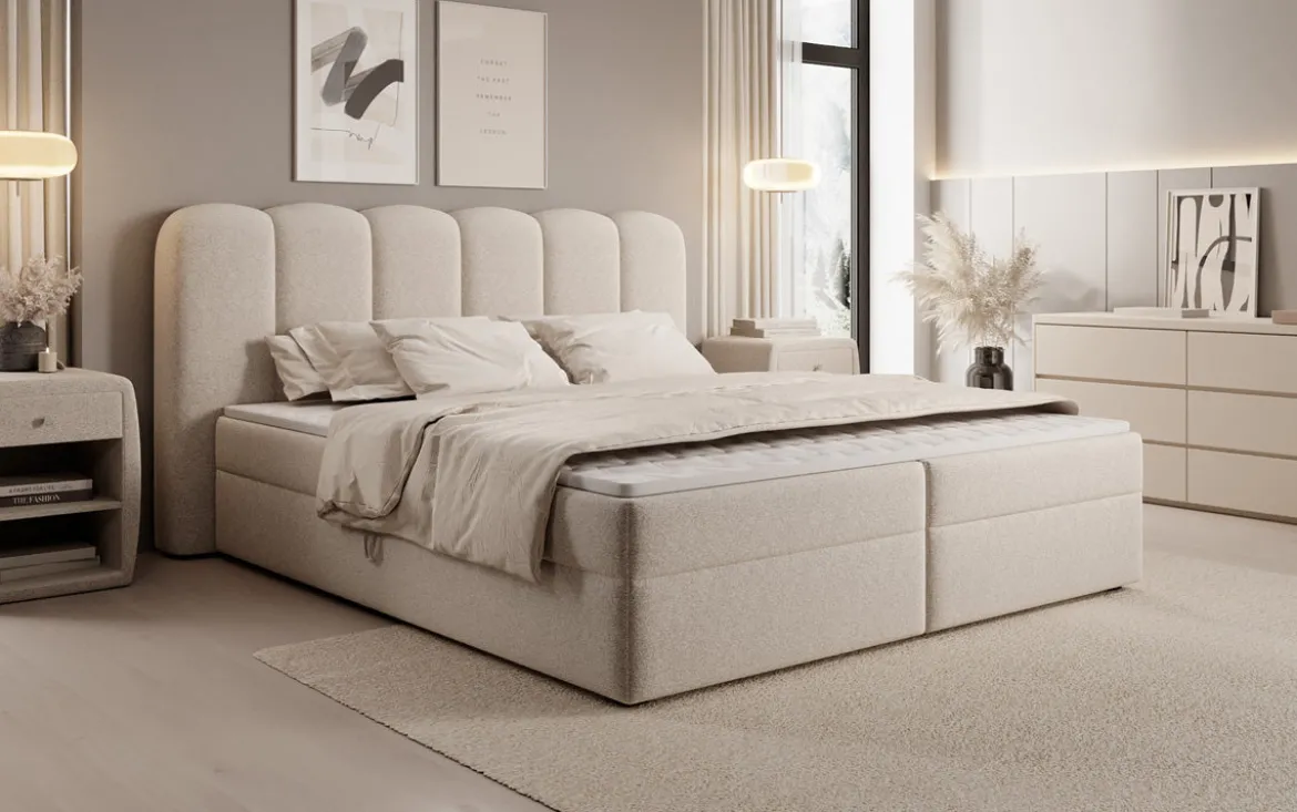Boxspringbett Bologna in Strukturstoff mit Stauraum