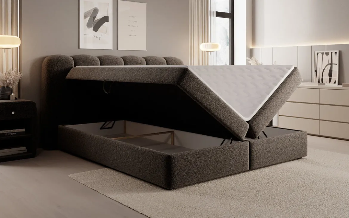 Boxspringbett Bologna in Strukturstoff mit Stauraum
