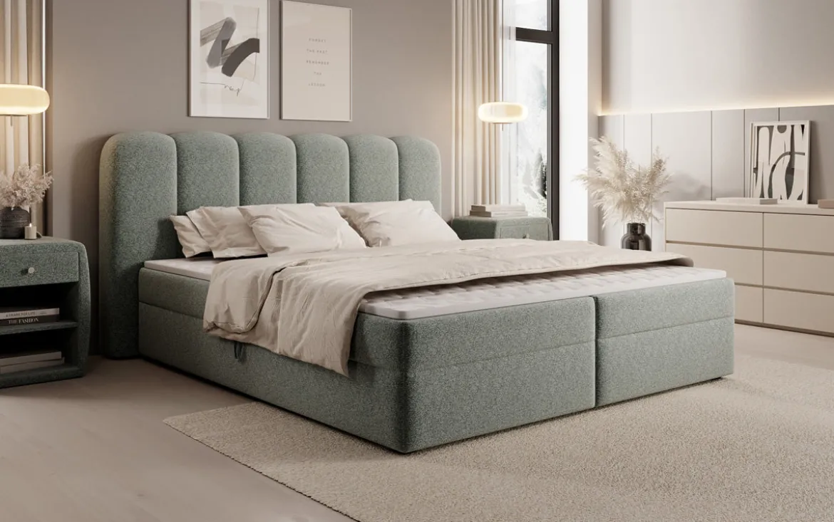 Boxspringbett Bologna in Strukturstoff mit Stauraum