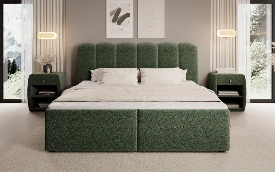 Boxspringbett Bologna in Strukturstoff mit Stauraum