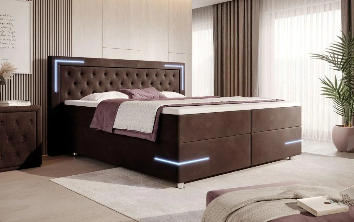 Boxspringbett Carlotta mit LED, Stauraum und USB (Samt)