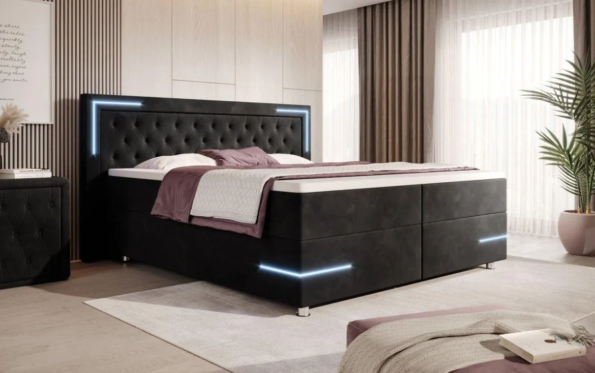 Boxspringbett Carlotta mit LED, Stauraum und USB (Samt)