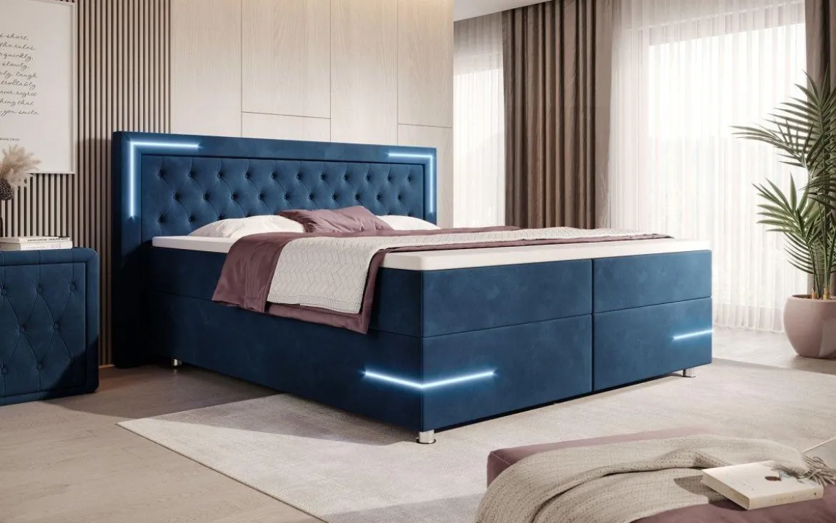 Boxspringbett Carlotta mit LED, Stauraum und USB (Samt)