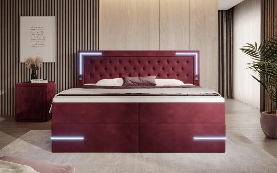 Boxspringbett Carlotta mit LED, Stauraum und USB (Samt)