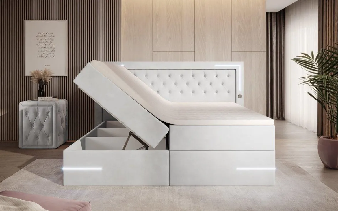 Boxspringbett Carlotta mit LED, Stauraum und USB (Samt)