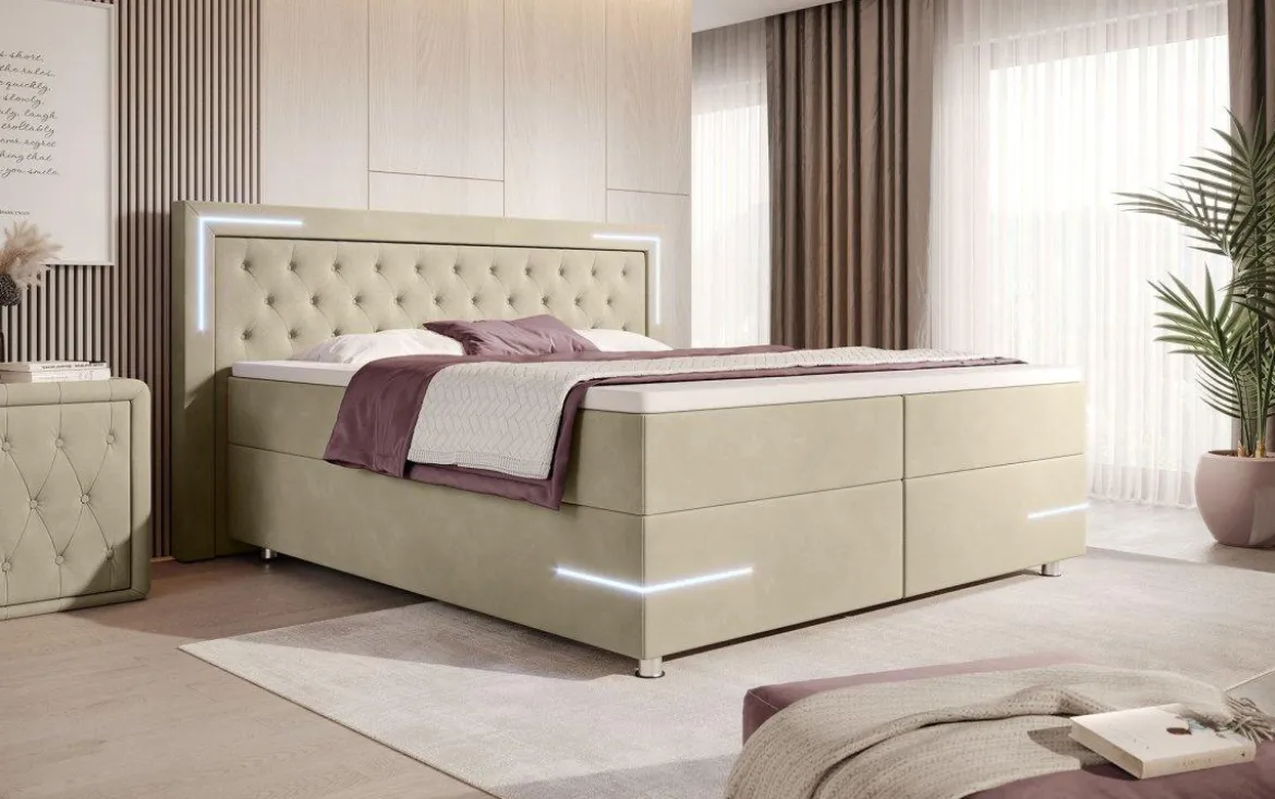 Boxspringbett Carlotta mit LED, Stauraum und USB (Samt)