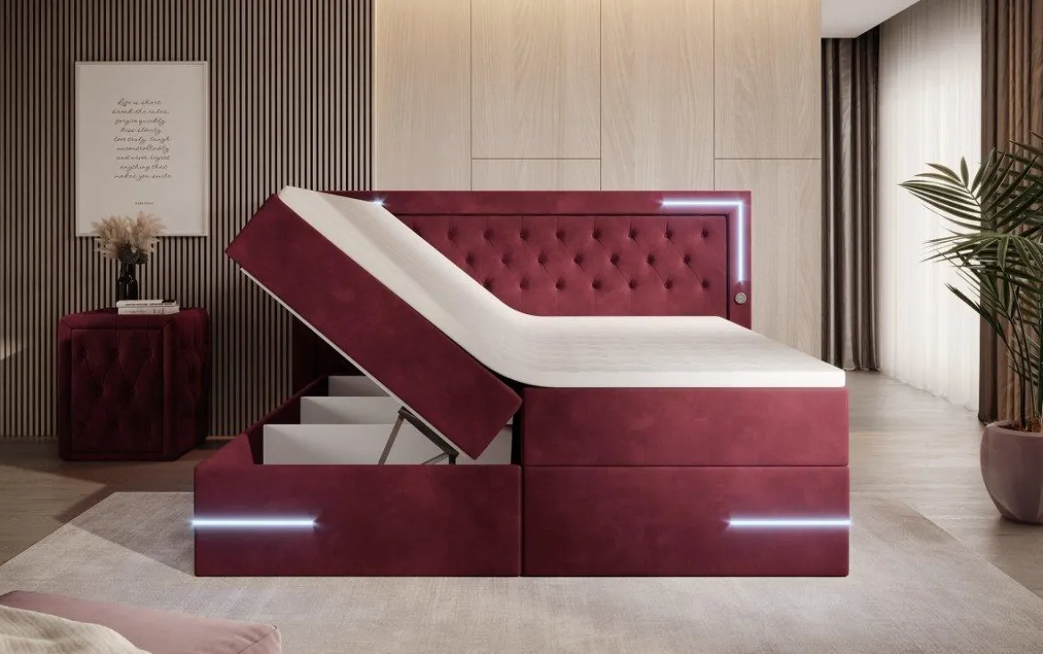 Boxspringbett Carlotta mit LED, Stauraum und USB (Samt)