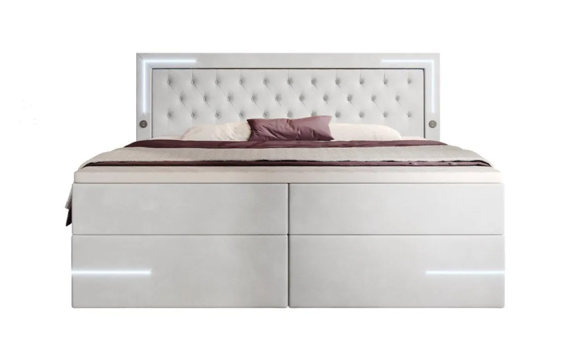 Boxspringbett Carlotta mit LED, Stauraum und USB (Samt)