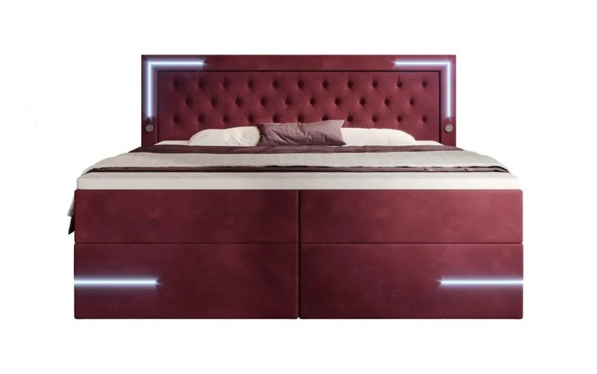 Boxspringbett Carlotta mit LED, Stauraum und USB (Samt)