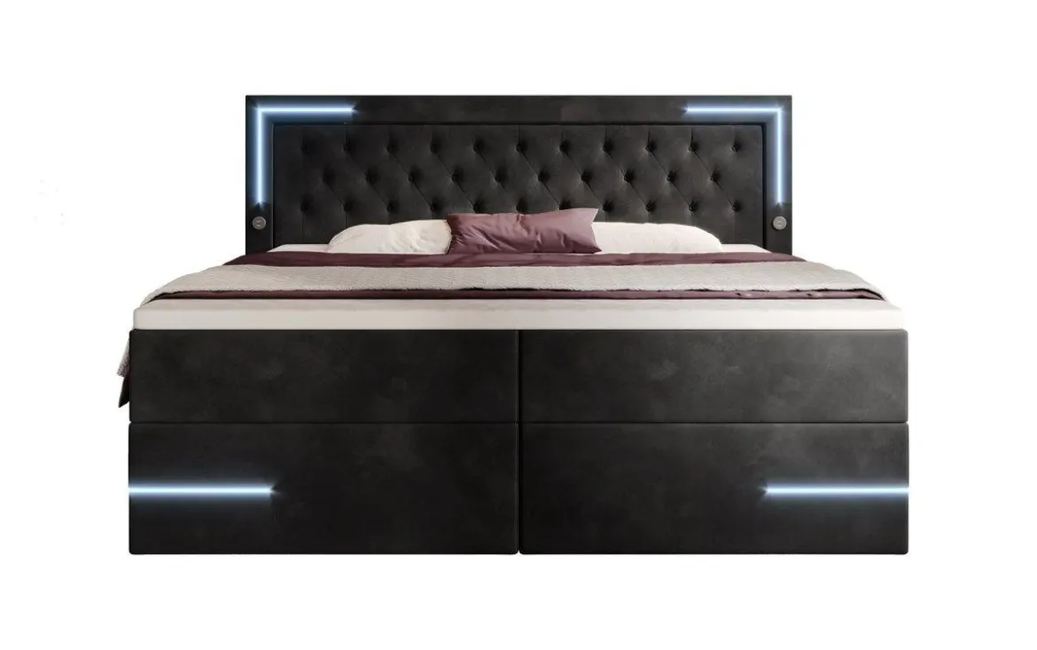 Boxspringbett Carlotta mit LED, Stauraum und USB (Samt)