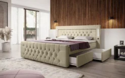 Boxspringbett Charme mit LED, USB und Stauraum (4 Schubladen)