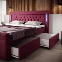 Boxspringbett Charme mit LED, USB und Stauraum (4 Schubladen)