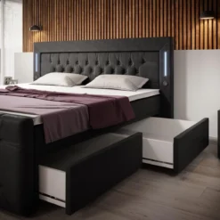 Boxspringbett Charme mit LED, USB und Stauraum (4 Schubladen)