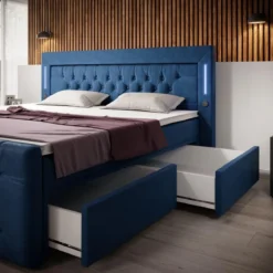 Boxspringbett Charme mit LED, USB und Stauraum (4 Schubladen)