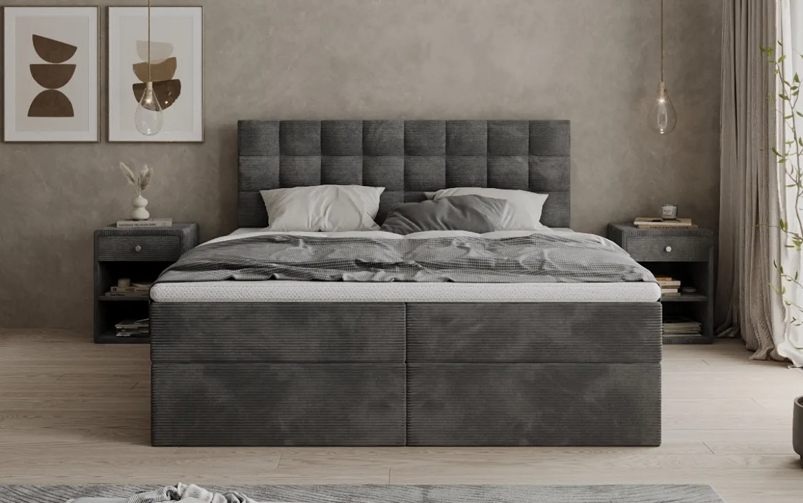 Boxspringbett Como in Cord mit Stauraum