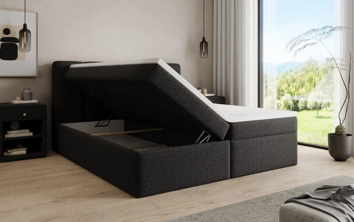 Boxspringbett Cozy II in Teddy Bouclé mit Stauraum