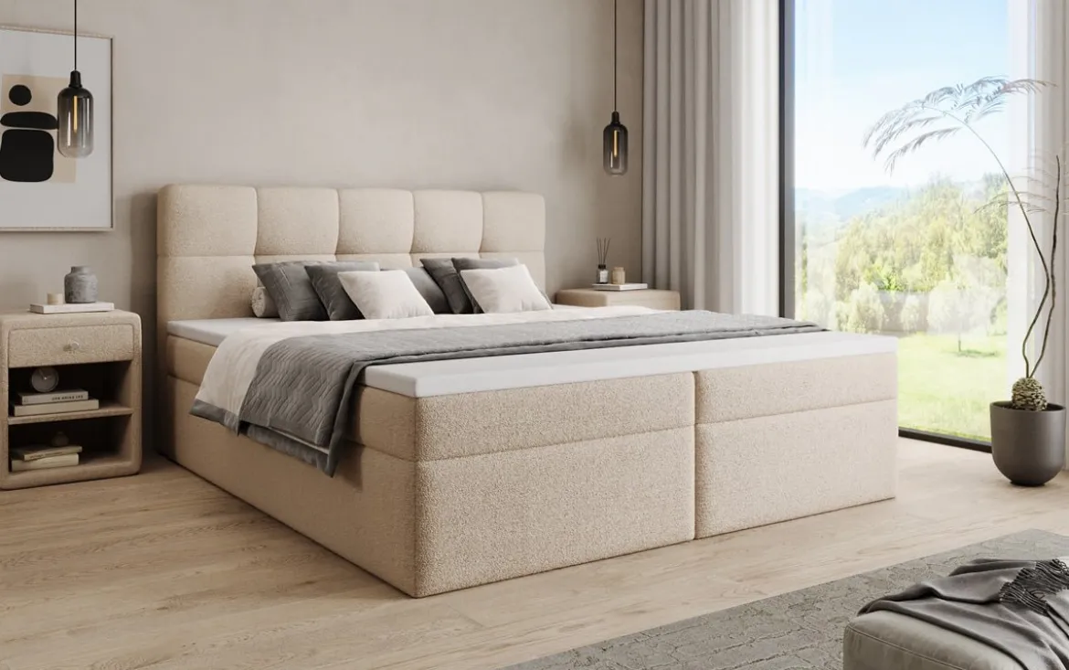 Boxspringbett Cozy II in Teddy Bouclé mit Stauraum