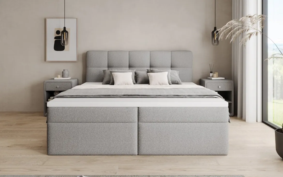 Boxspringbett Cozy II in Teddy Bouclé mit Stauraum