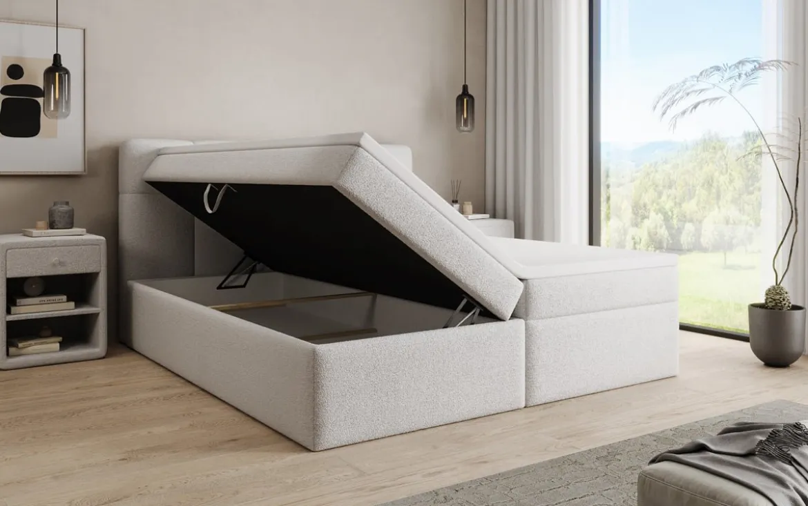 Boxspringbett Cozy II in Teddy Bouclé mit Stauraum