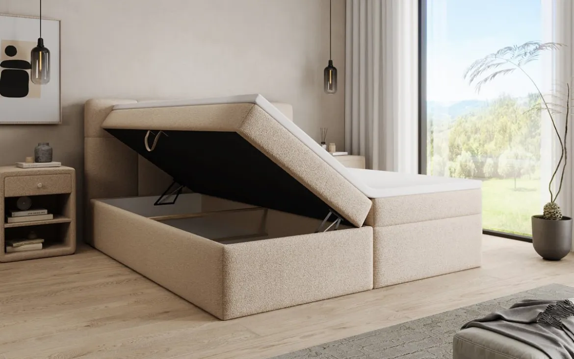 Boxspringbett Cozy II in Teddy Bouclé mit Stauraum