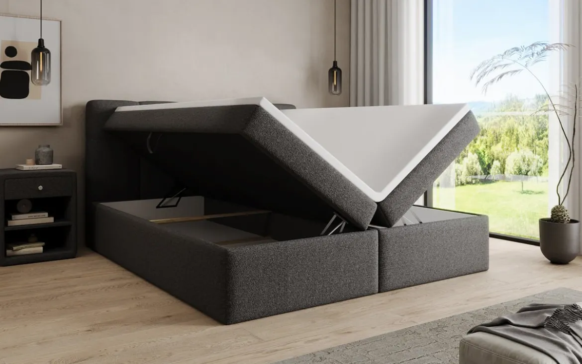 Boxspringbett Cozy II in Teddy Bouclé mit Stauraum