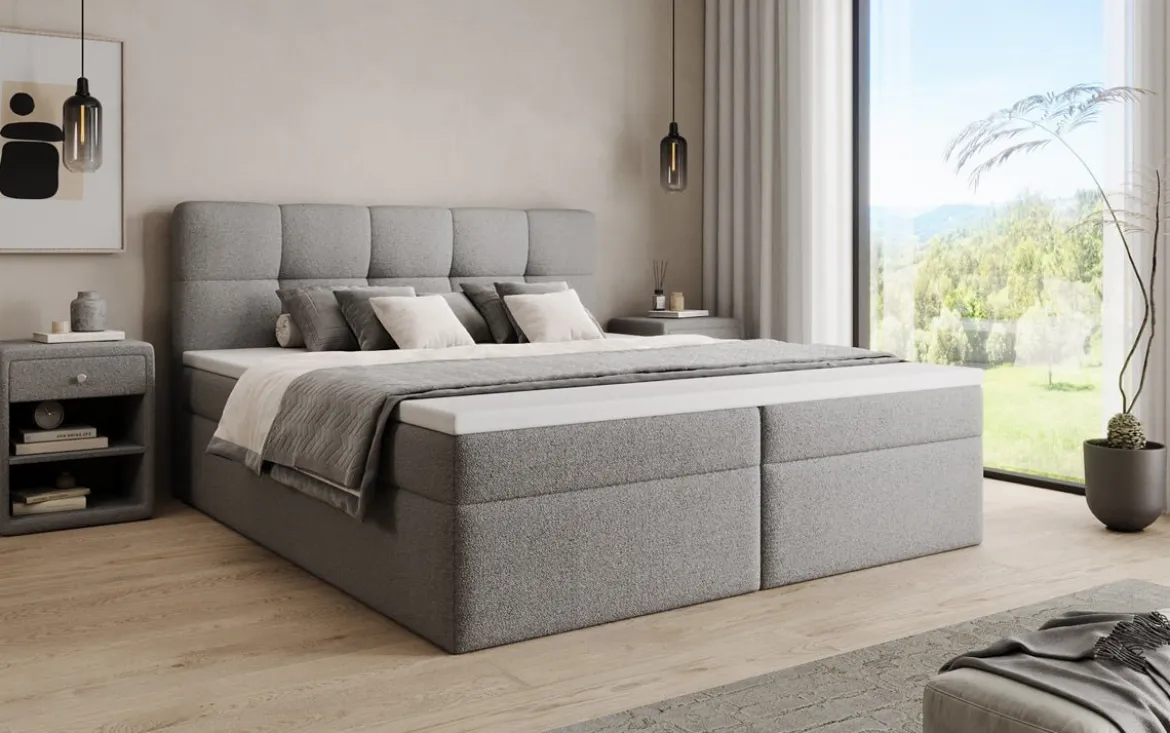 Boxspringbett Cozy II in Teddy Bouclé mit Stauraum