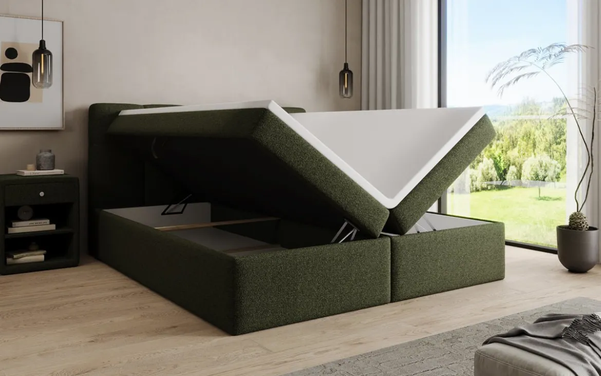 Boxspringbett Cozy II in Teddy Bouclé mit Stauraum