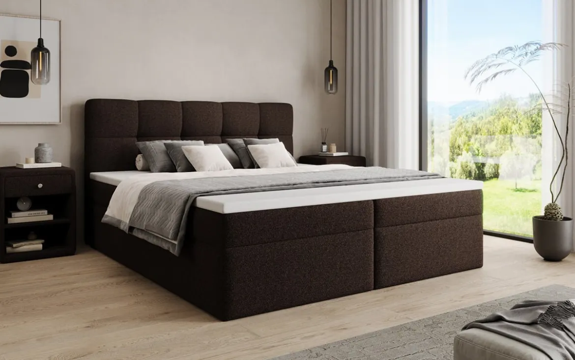 Boxspringbett Cozy II in Teddy Bouclé mit Stauraum