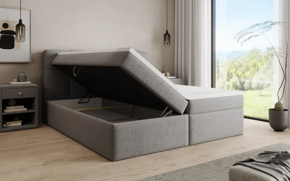 Boxspringbett Cozy II in Teddy Bouclé mit Stauraum