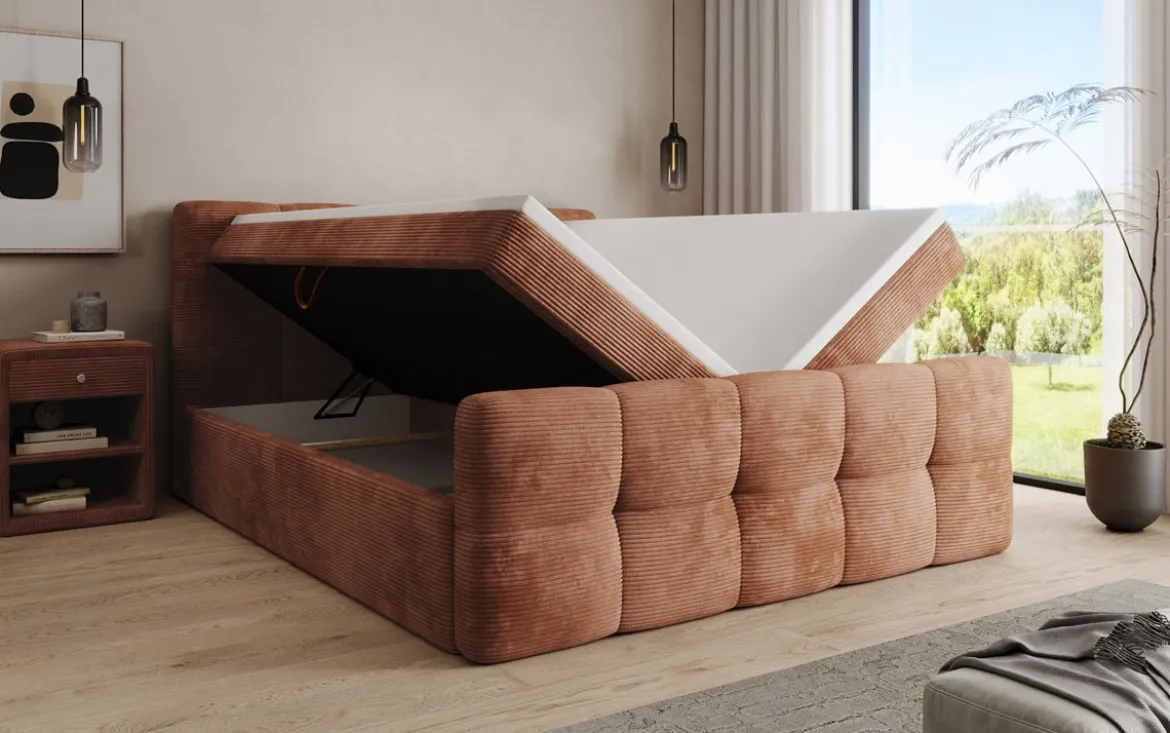 Boxspringbett Cozy in Cord mit Stauraum