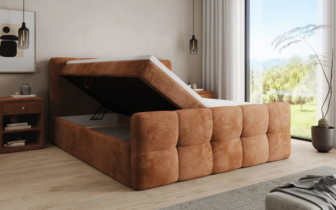 Boxspringbett Cozy in Cord mit Stauraum