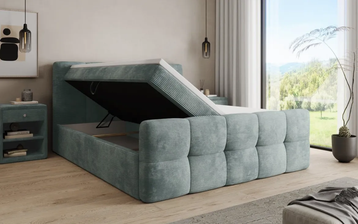 Boxspringbett Cozy in Cord mit Stauraum