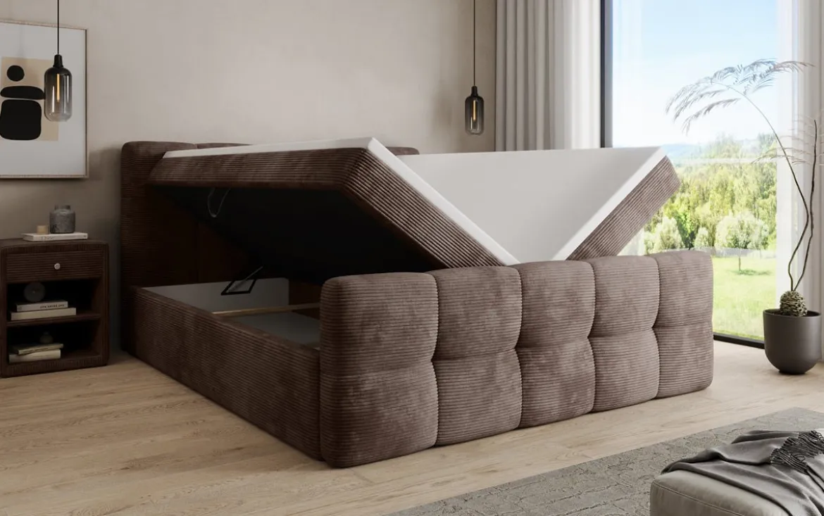 Boxspringbett Cozy in Cord mit Stauraum