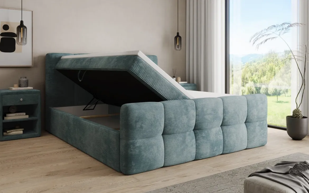 Boxspringbett Cozy in Cord mit Stauraum