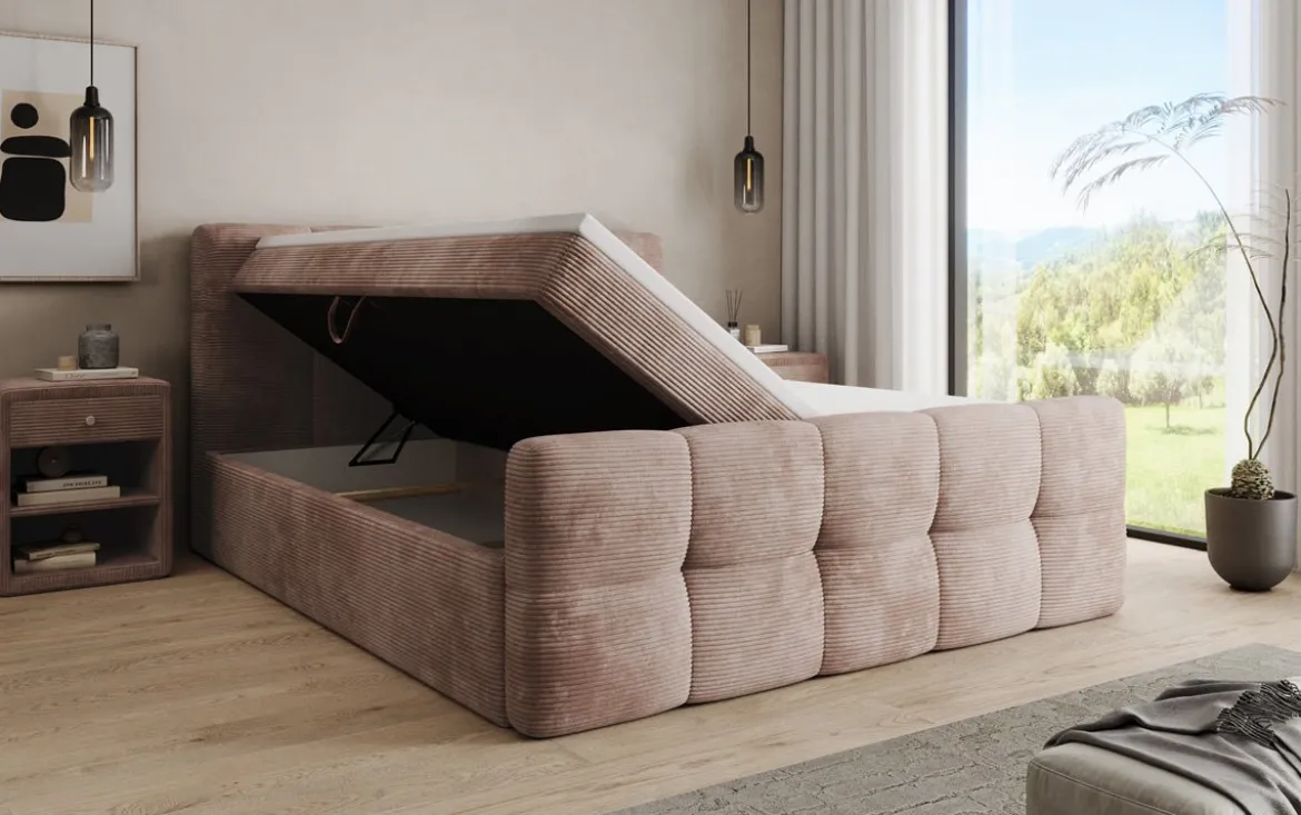Boxspringbett Cozy in Cord mit Stauraum
