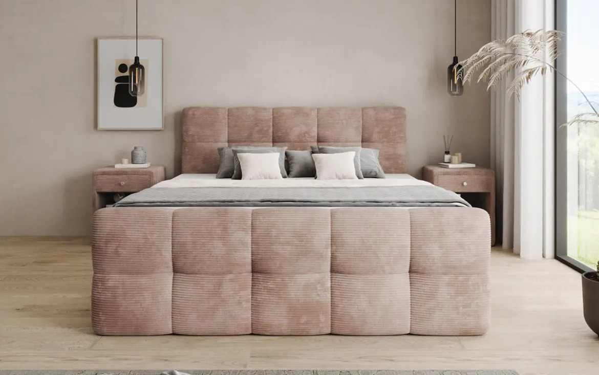 Boxspringbett Cozy in Cord mit Stauraum