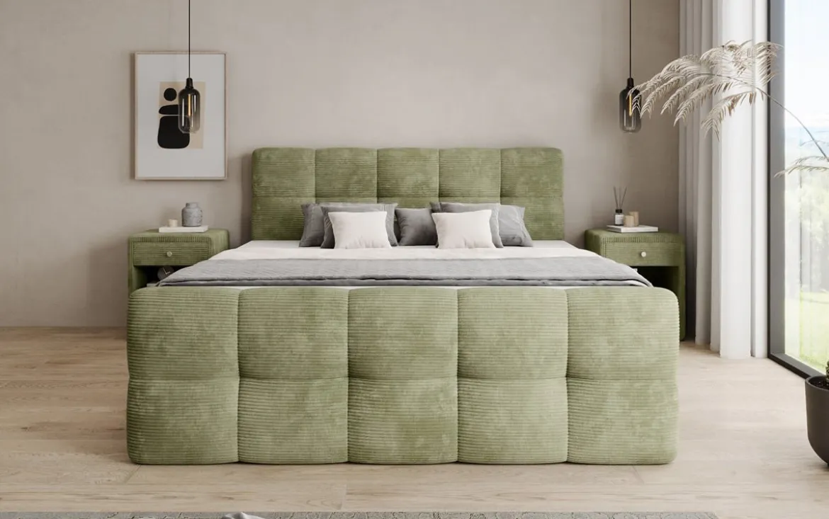 Boxspringbett Cozy in Cord mit Stauraum