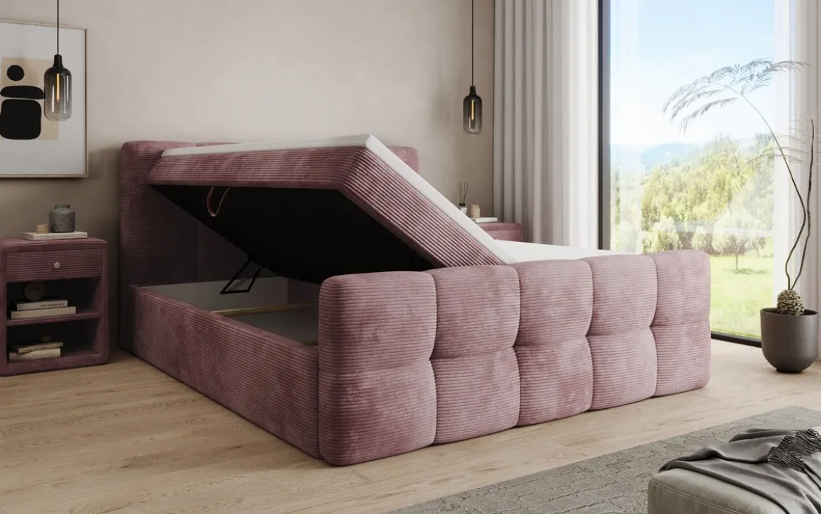 Boxspringbett Cozy in Cord mit Stauraum