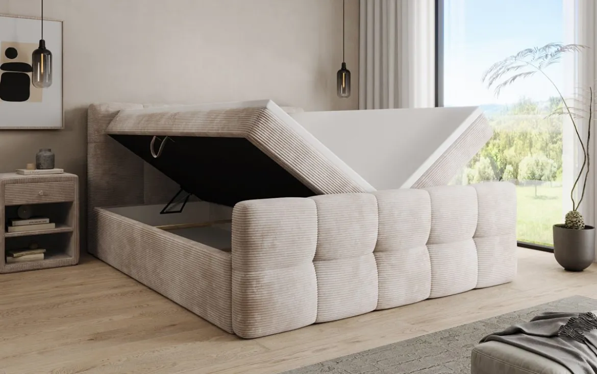 Boxspringbett Cozy in Cord mit Stauraum