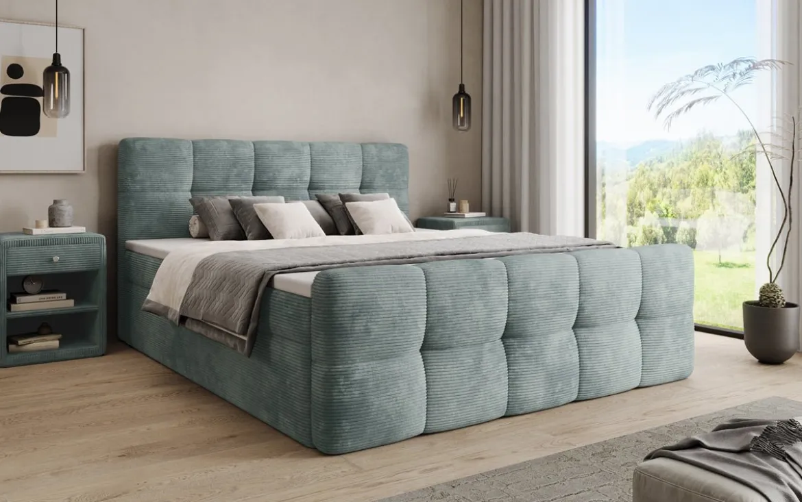 Boxspringbett Cozy in Cord mit Stauraum