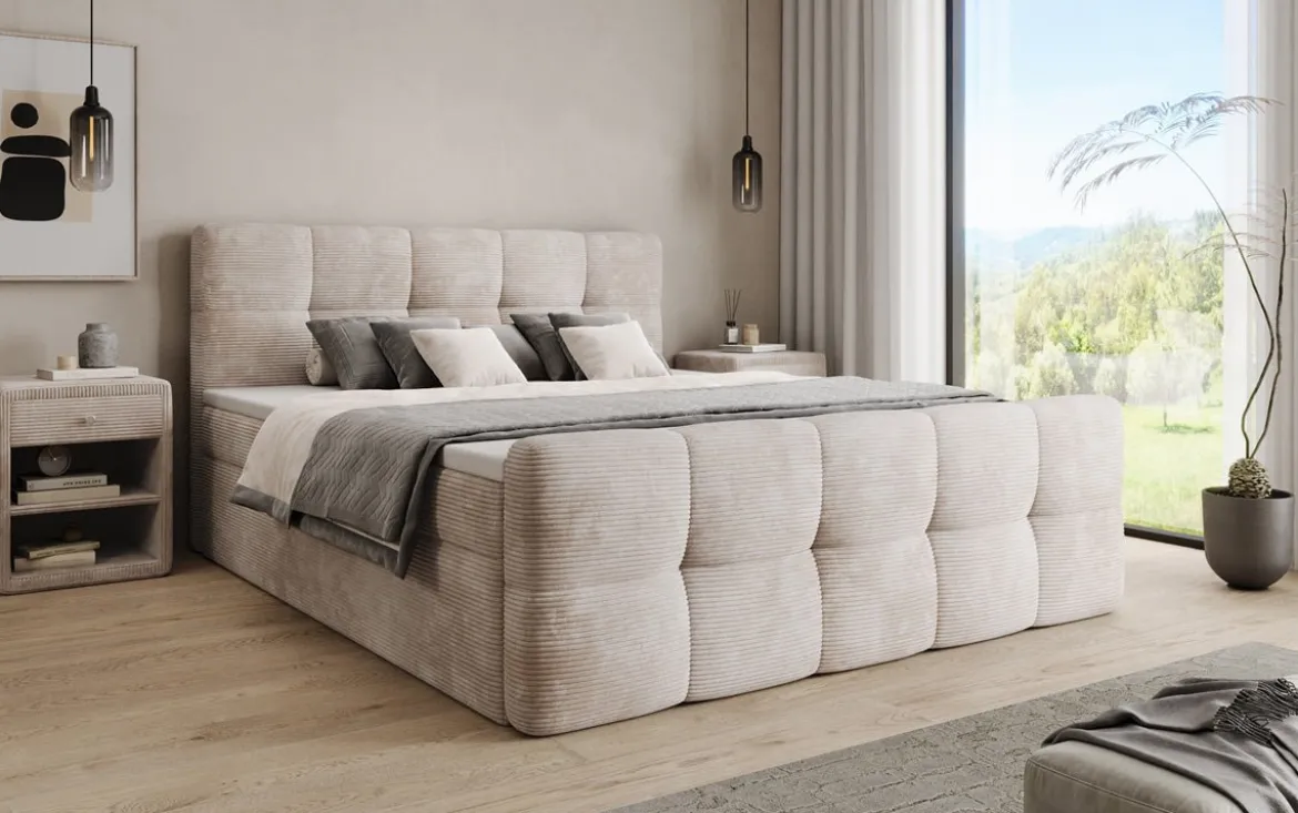 Boxspringbett Cozy in Cord mit Stauraum