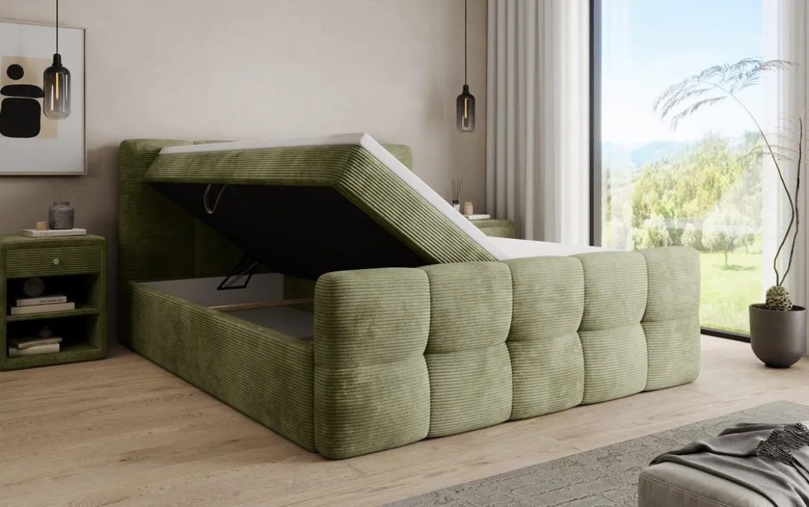 Boxspringbett Cozy in Cord mit Stauraum