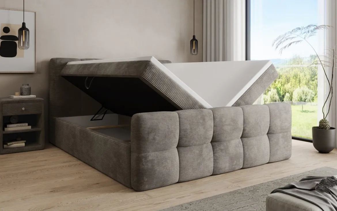 Boxspringbett Cozy in Cord mit Stauraum