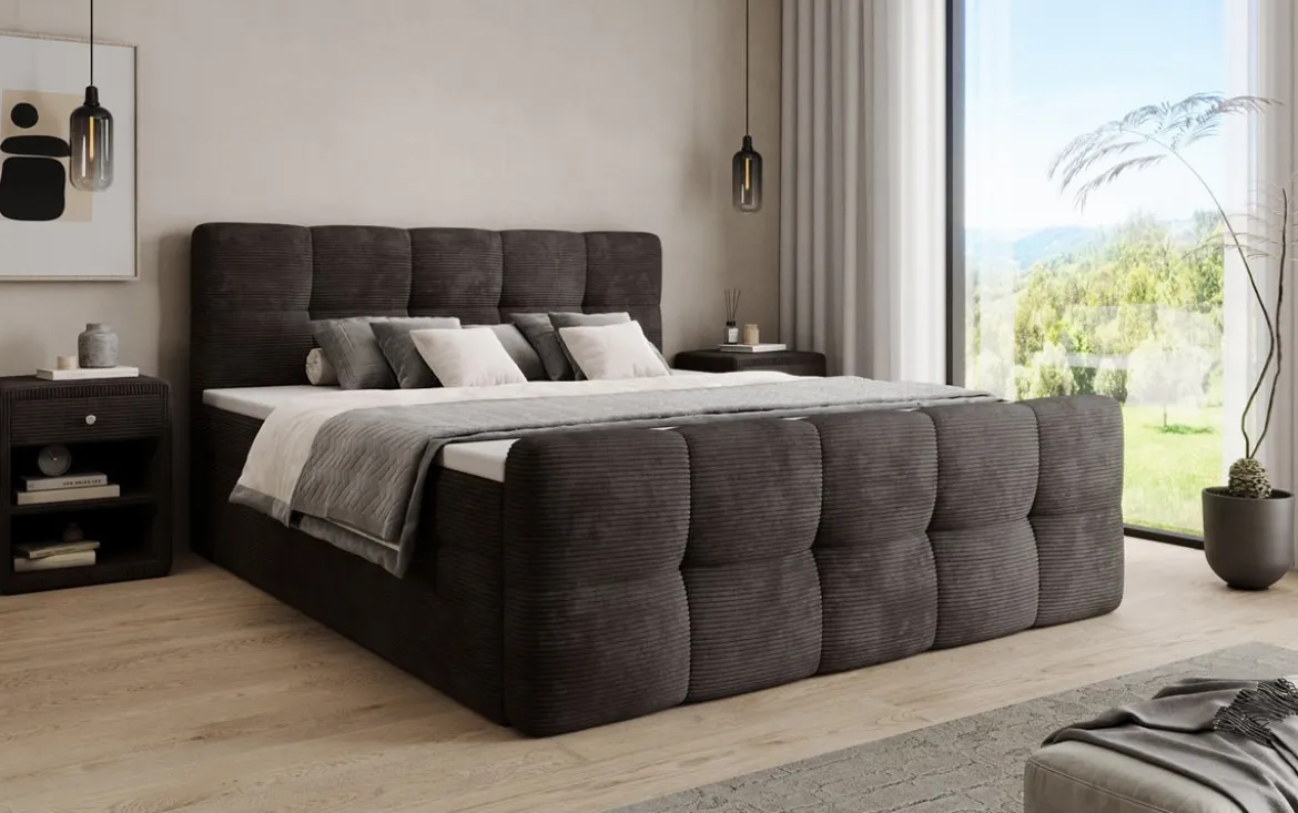 Boxspringbett Cozy in Cord mit Stauraum