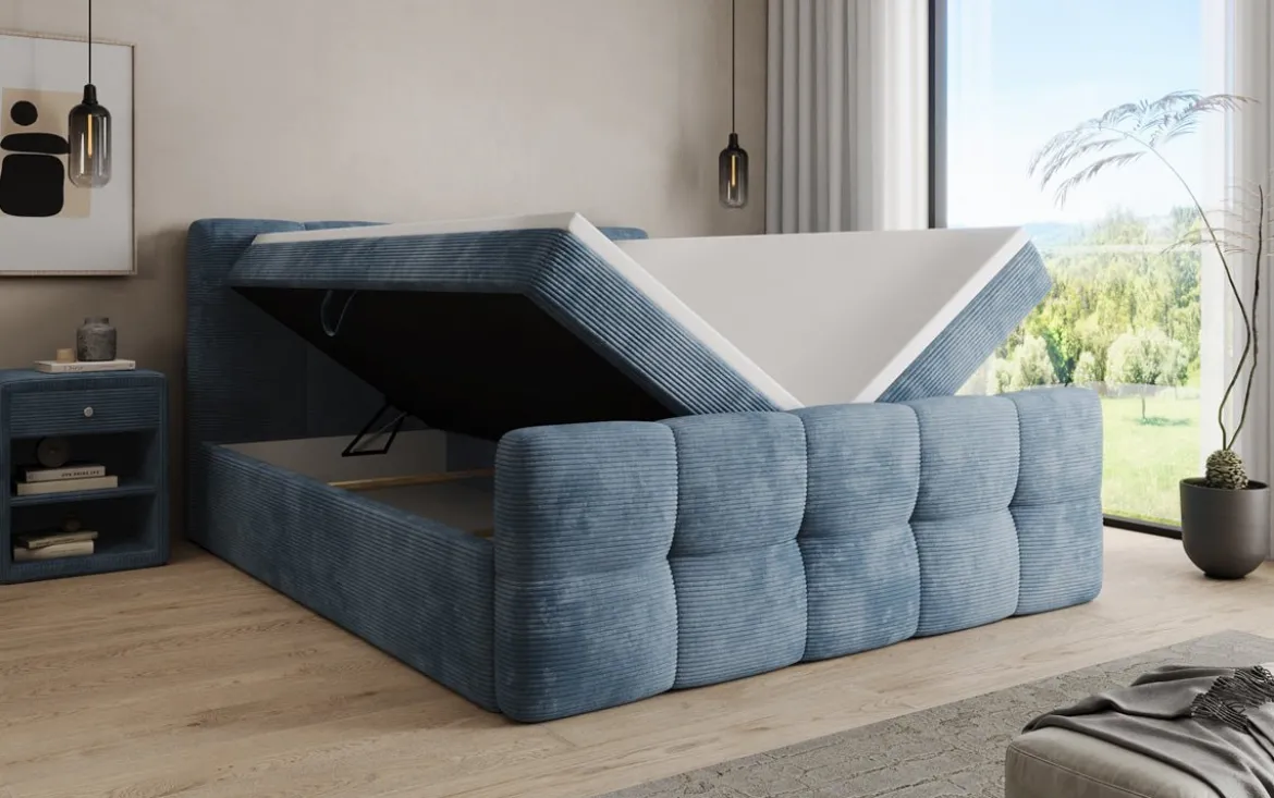 Boxspringbett Cozy in Cord mit Stauraum