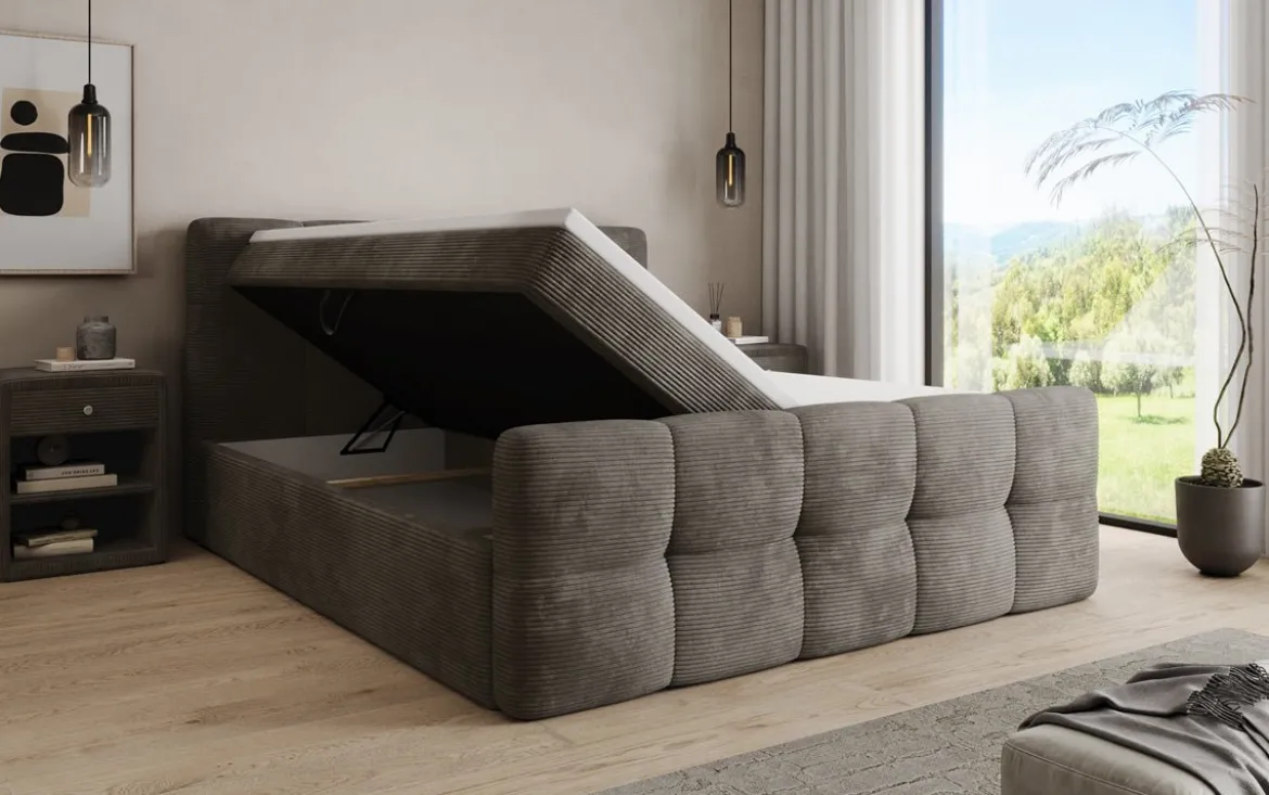 Boxspringbett Cozy in Cord mit Stauraum